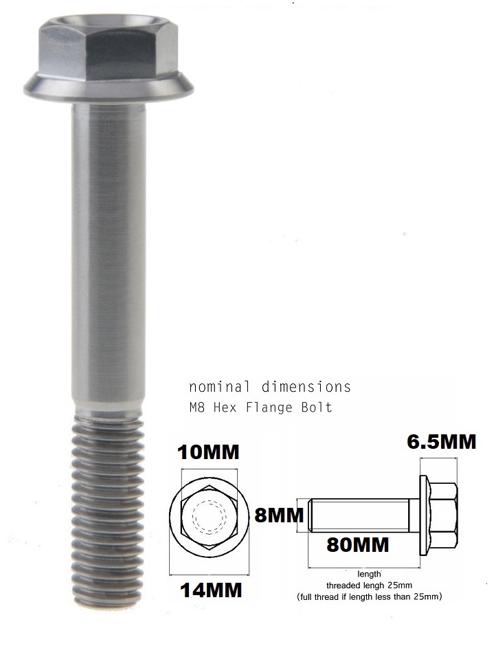 M8X80MM 1.25 THREAD PITCH TITANIUM FLANGE 10MM HEX BOLT GRADE 5